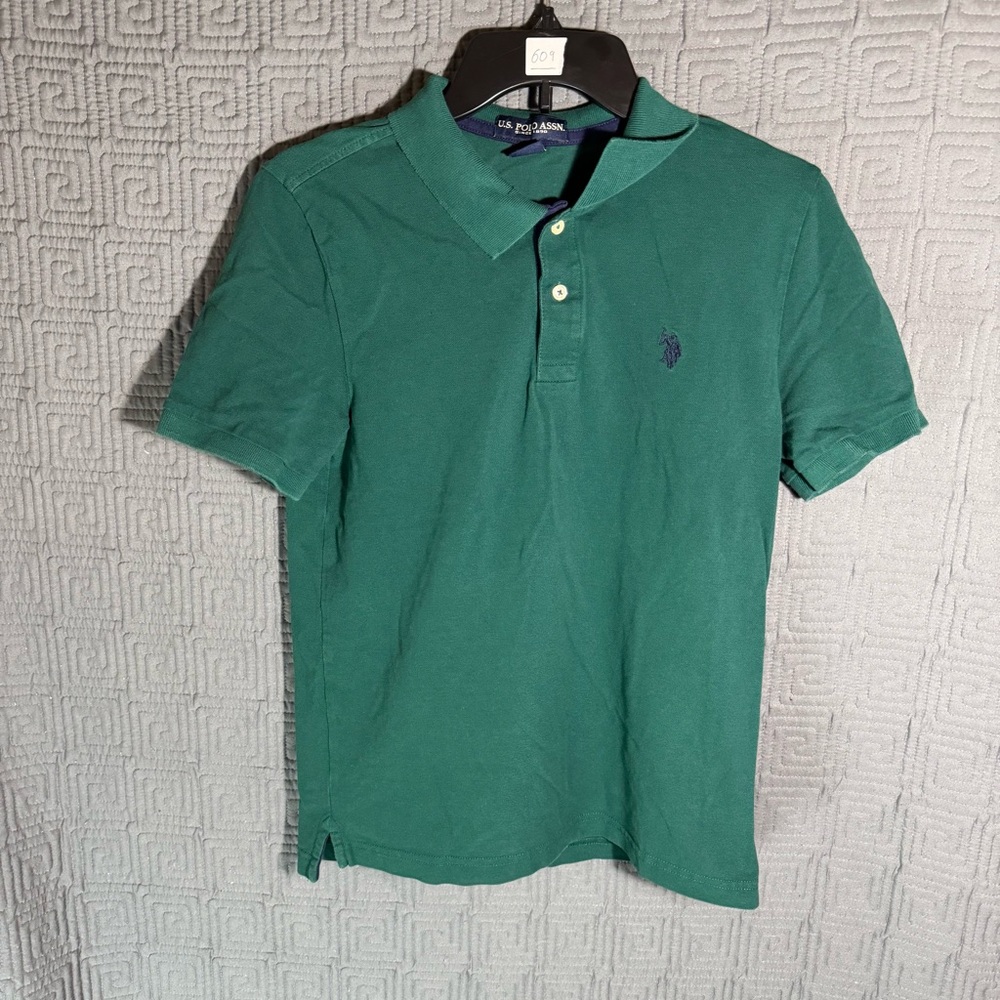 US Polo Assn. Collard Shirt Boys Size XXl 18 Solid Green Short Sleeve